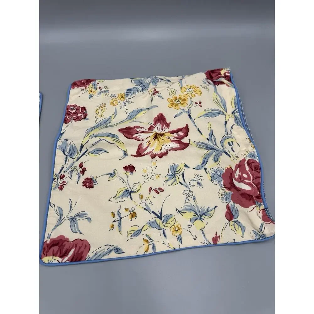 Floral Pillowcase Pillow‎ Cover Blue Checkered Back 12” X 12” Set Of 2